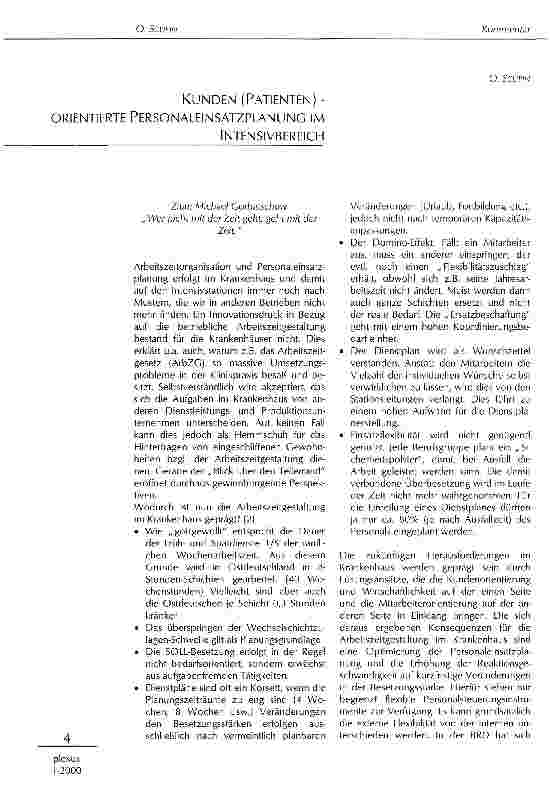 Vorschauseite 1: Kunden (Patienten)-orientierte Personaleinsatzplanung im Intensivbereich