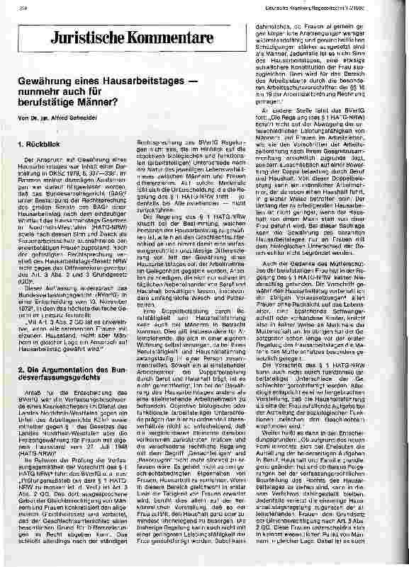Vorschauseite 1: Gewährung eines Hausarbeitstages - nunmehr auch für berufstätige Männer?