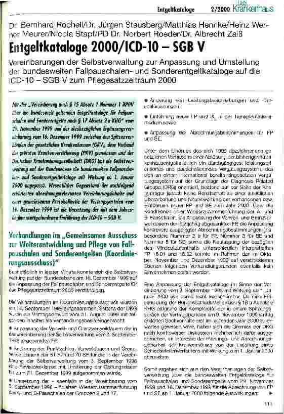 Vorschauseite 1: Entgeltkataloge 2000/ICD-10 - SGB V