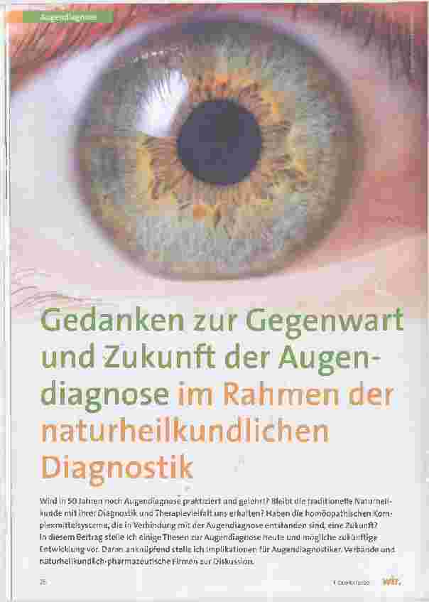 Vorschauseite 1: Gedanken zur Gegenwart und Zukunft der Augendiagnose im Rahmen der naturheilkundlichen Diagnostik