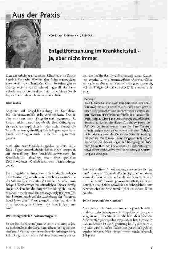 Vorschauseite 1: Entgeltfortzahlung im Krankheitsfall ja, aber nicht immer