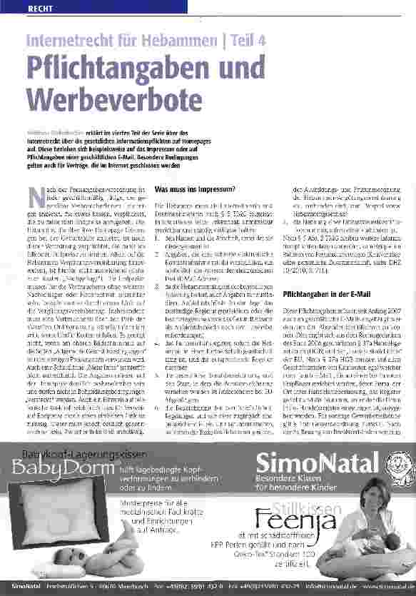 Vorschauseite 1: Internetrecht für Hebammen I Teil 4Pflichtangaben und Werbeverbote