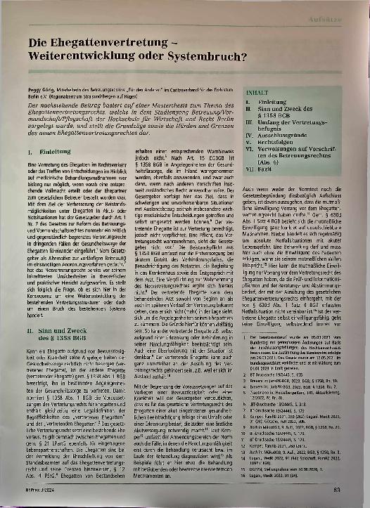 Vorschauseite 1: Die Ehegattenvertretung - Weiterentwicklung oder Systembruch?