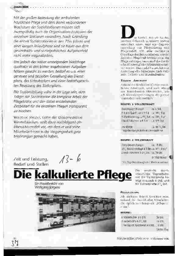 Vorschauseite 1: Die kalkulierte Pflege zeit und Leistung, Bedarf und Stellen,