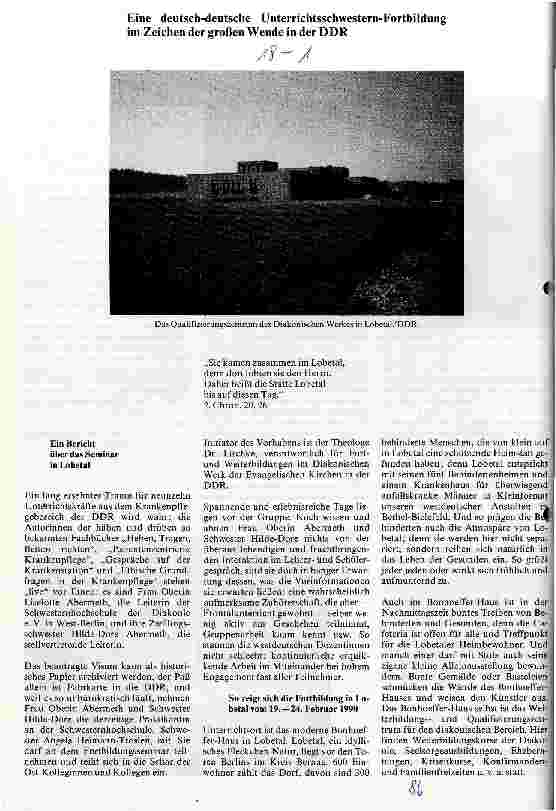 Vorschauseite 1: Eine deutsch-deutsche Unterrichtsschwestern-Fortbildung im Zeichen der großen Wende in der DDR