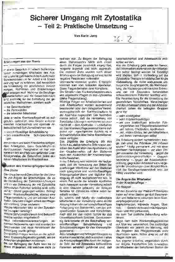 Vorschauseite 1: Sicherer Umgang mit Zytostatika 2. Teil: Praktische Umsetzung