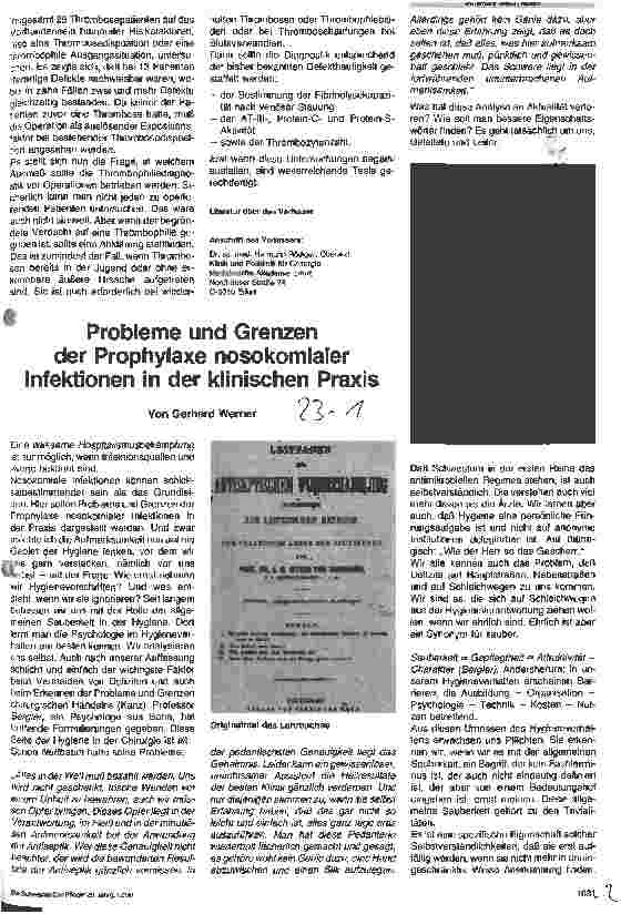 Vorschauseite 1: Probleme und Grenzen der Prophylaxe nosokomialer Infektionen in der klinischen Praxis