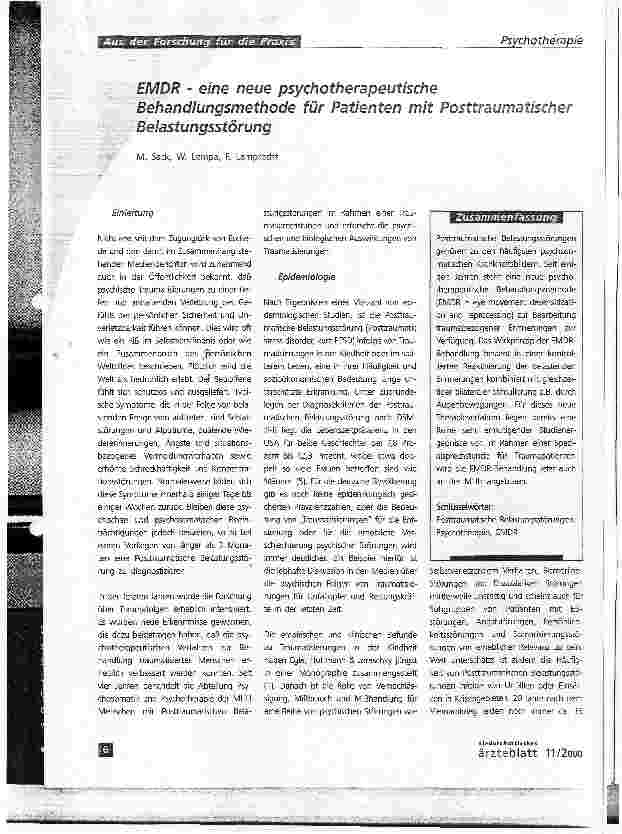 Vorschauseite 1: EMDR - eine neue psychotherapeutische Behandlungsmethode für Patienten mit Posttraumatischer Belastungsstörung