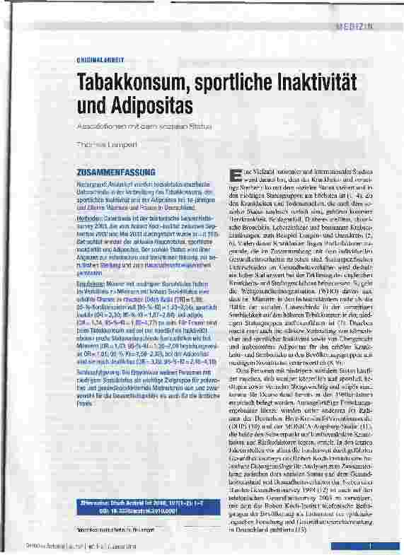 Vorschauseite 1: Tabakkonsum, sportliche Inaktivität und Adipositas