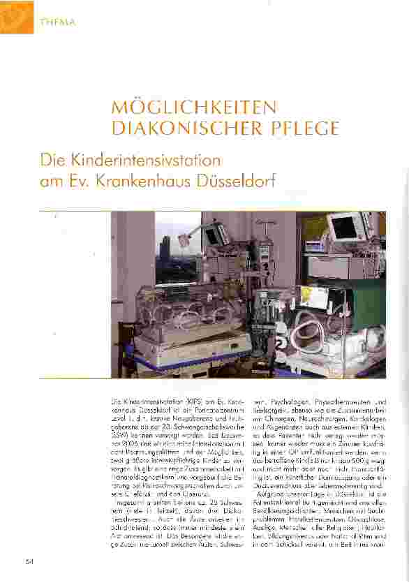 Vorschauseite 1: MÖGLICHKEITEN DIAKONISCHER PFLEGE Die Kinderintensivstation am Ev. Krankenhaus Düsseldorf