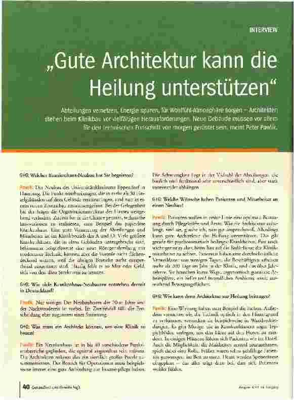 Vorschauseite 1: Gute Architektur kann die Heilung unterstützen