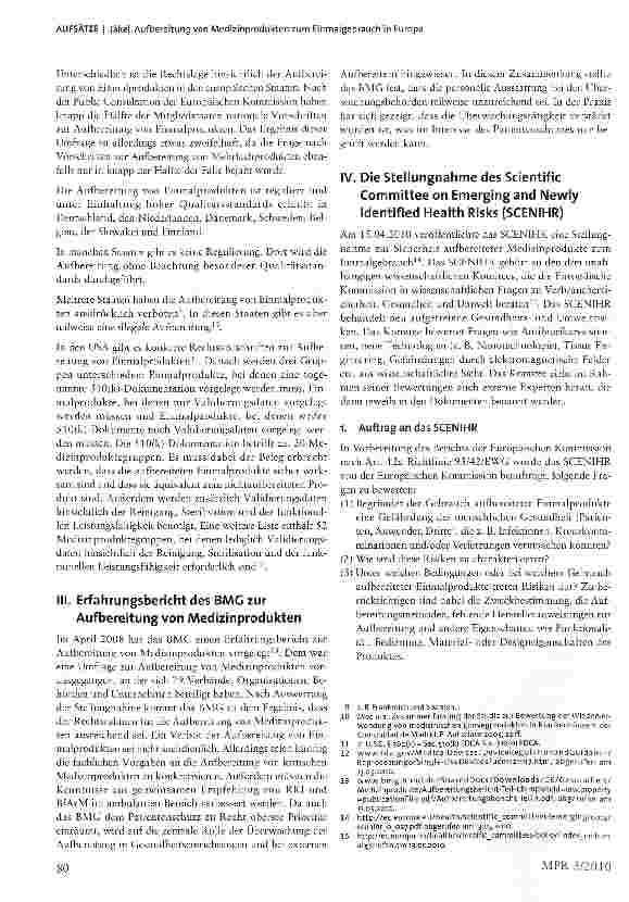 Vorschauseite 2: Aufbereitung von Medizinprodukten zum Einmalgebrauch in Europa: Europäische Kommission erhält Stellungnahme desSCENIHR