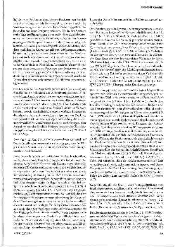 Vorschauseite 2: Hyaluronsäure-Natrium-Fertigspritzen sind Medizinprodukte i.S. des § 3 Nr. 1 lit. a MPG