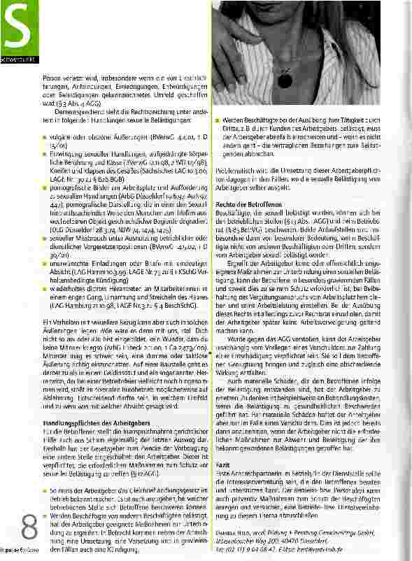 Vorschauseite 2: Sexuelle Belästigung am Arbeitsplatz