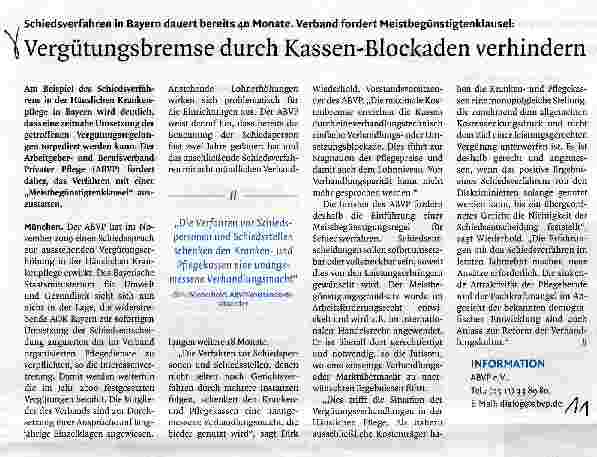 Vorschauseite 1: Vergütungsbremse durch Kassen-Blockaden verhindern