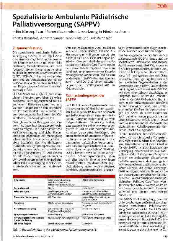 Vorschauseite 1: Spezialisierte Ambulante Pädiatrische Palliativversorgung (SAPPV)