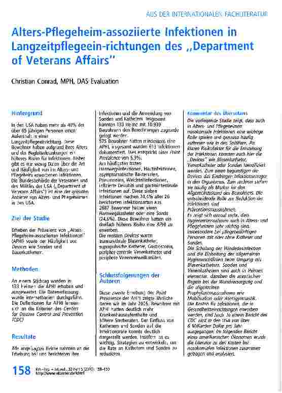 Vorschauseite 1: Alters-Pflegeheim-assoziierte Infektionen in Langzeitpflegeein-richtungen des „Department of Veterans Affairs