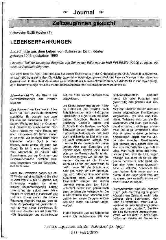 Vorschauseite 1: Zeitzeuginnen gesucht - Lebenserfahrungen Ausschnitte aus dem Leben von Schwester Edith Köster