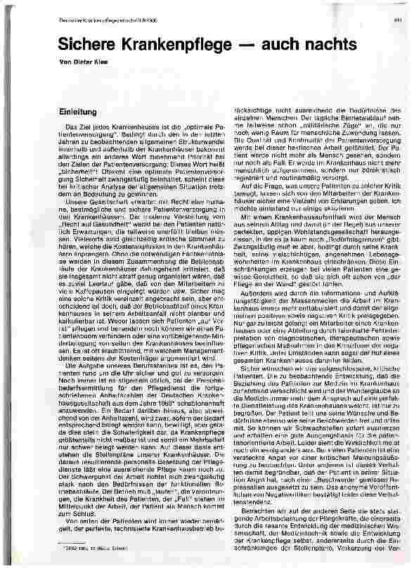 Vorschauseite 1: Sichere Krankenpflege -- auch Nachts