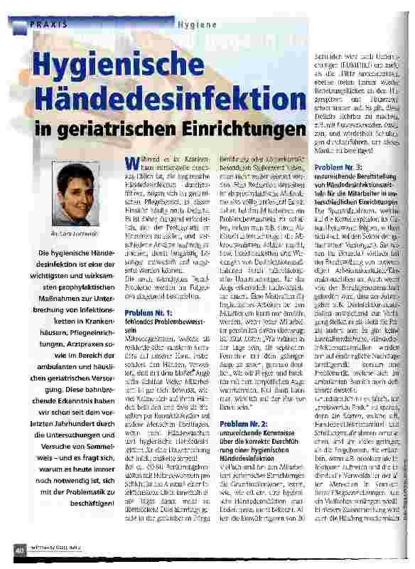 Vorschauseite 1: Hygienische Händedesinfektion in geriatrischen Einrichtungen