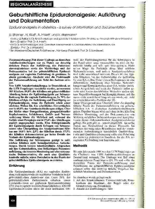 Vorschauseite 1: Geburtshilfliche Epiduralanalgesie: Aufklärung und Dokumentation