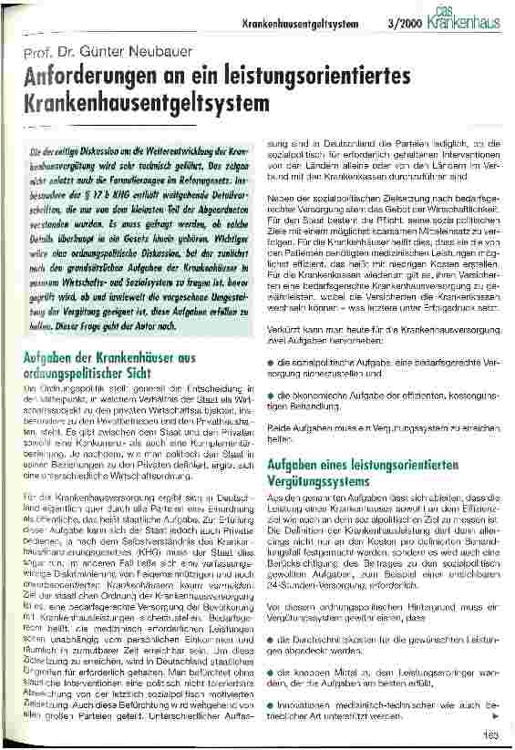 Vorschauseite 1: Anforderungen an ein leistungsorientiertes Krankenhausentgeltsystem