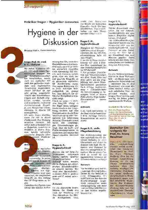 Vorschauseite 1: Hygiene in der Diskussion Praktiker fragen - Hygieniker antworten