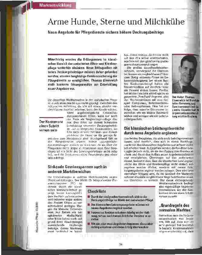 Vorschauseite 1: Arme Hunde, Sterne und Milchkühe Neue Angebote für Pflegedienste sichern höhere Deckungsbeiträge