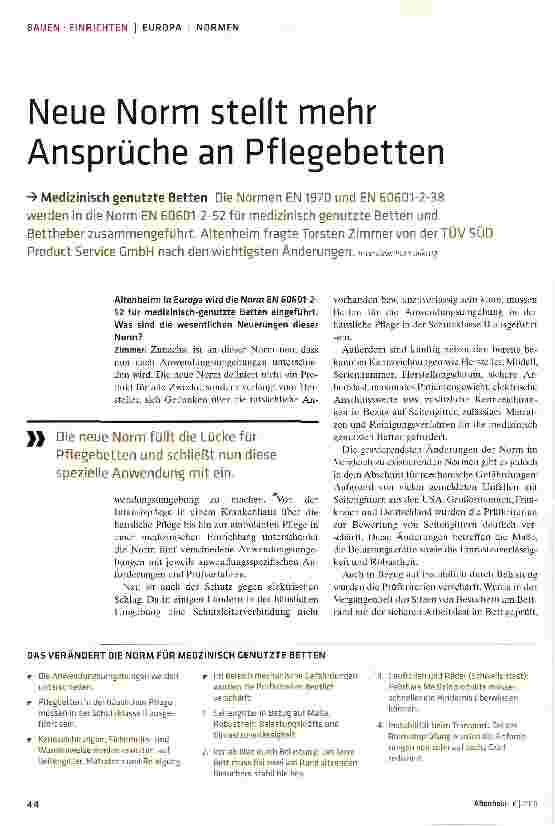 Vorschauseite 1: Neue Norm stellt mehr Ansprüche an Pflegebetten