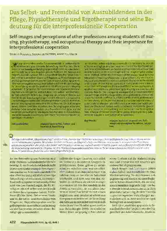 Vorschauseite 1: Das Selbstund Fremdbild von Auszubildenden in der Pflege, Physiotherapie und Ergotherapie und seine Bedeutung für die interprofessionelle Kooperation