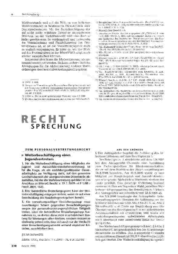 Vorschauseite 1: Weiterbeschäftigung eines Jugendvertreters