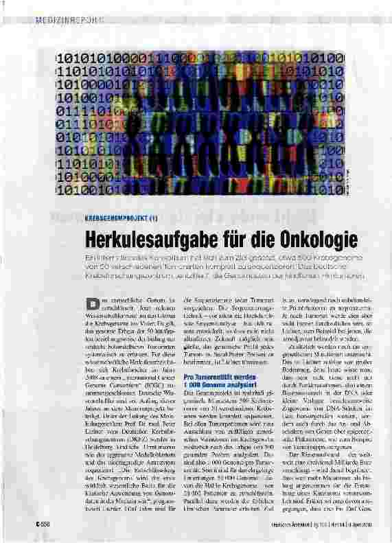 Vorschauseite 1: Herkulesaufgabe für die Onkologie