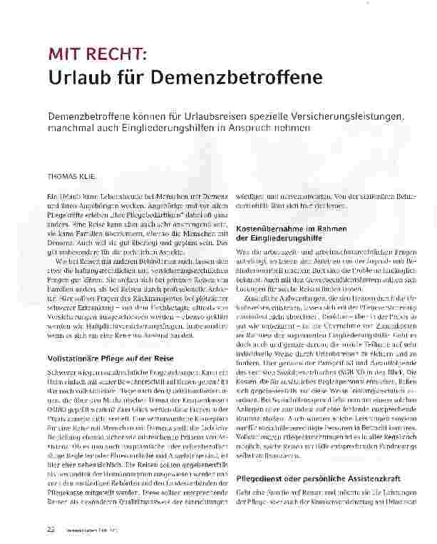 Vorschauseite 1: MIT RECHT: Urlaub für Demenzbetroffene