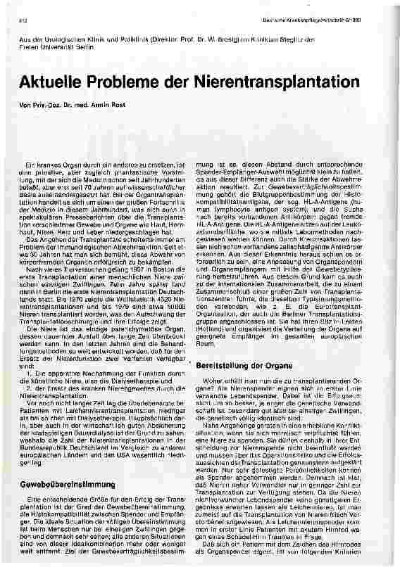 Vorschauseite 1: Aktuelle Probleme der Nierentransplantation