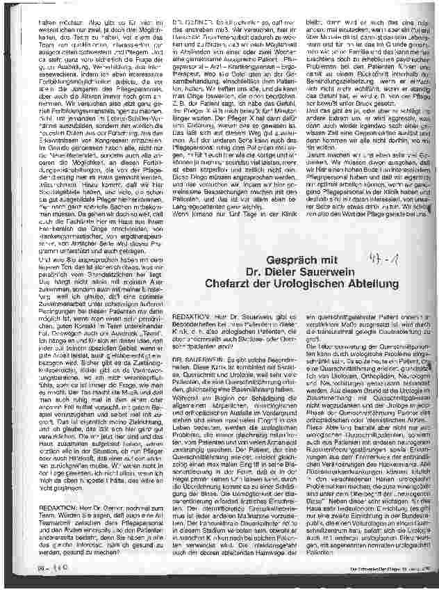 Vorschauseite 1: Gespräch mit Dr. Dieter Sauerwein Chefarzt der Urologischen Abteilung