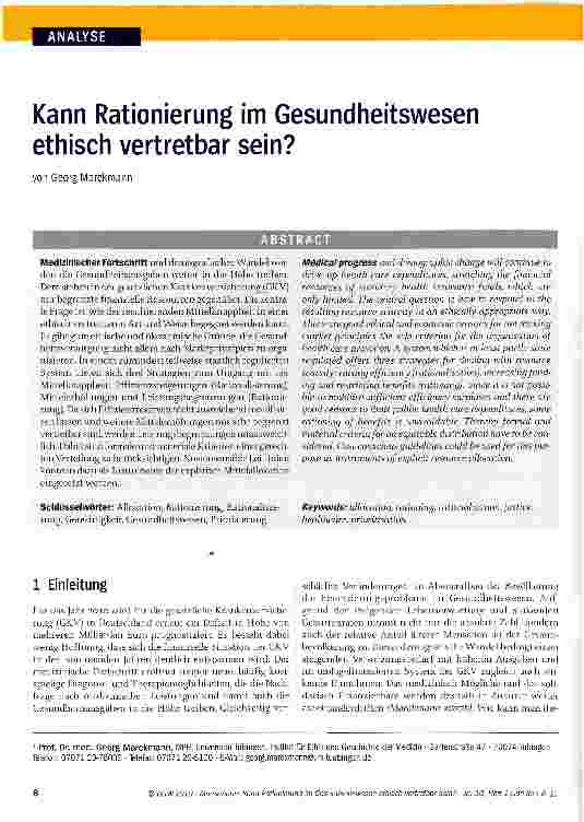 Vorschauseite 1: Kann Rationierung im Gesundheitswesen ethisch vertretbar sein?