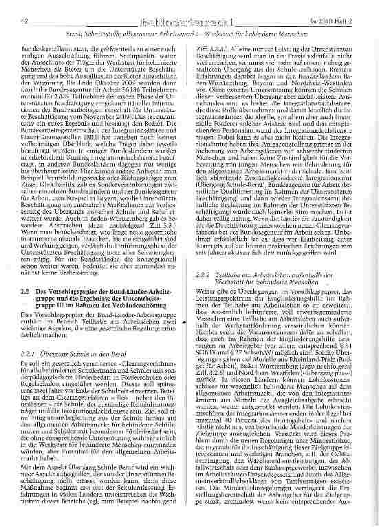 Vorschauseite 3: Schnittstelle allgemeiner Arbeitsmarkt -Werkstatt für behinderte Menschen: Aktueller Stand der Diskussion am Beginn des Jahres 2010