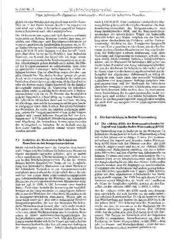 Vorschauseite 4: Schnittstelle allgemeiner Arbeitsmarkt -Werkstatt für behinderte Menschen: Aktueller Stand der Diskussion am Beginn des Jahres 2010