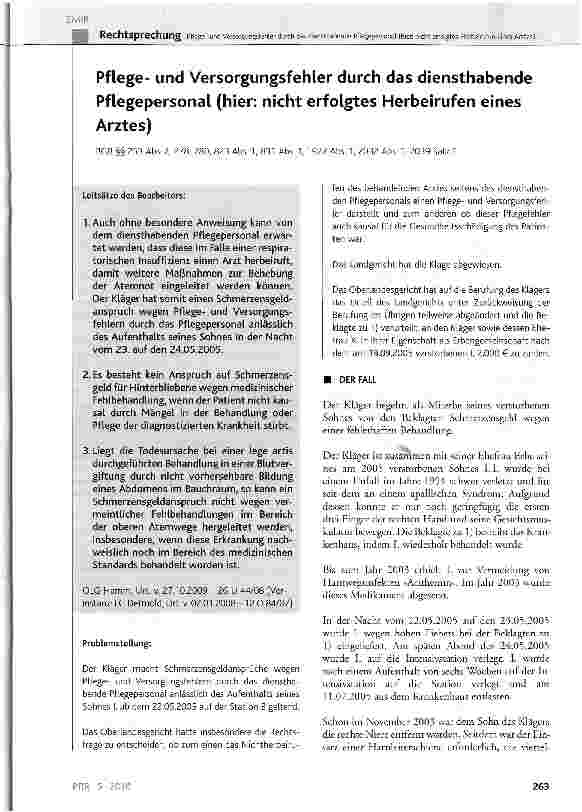 Vorschauseite 1: Pflegeund Versorgungsfehler durch das diensthabende Pflegepersonal (hier: nicht erfolgtes Herbeirufen eines Arztes)