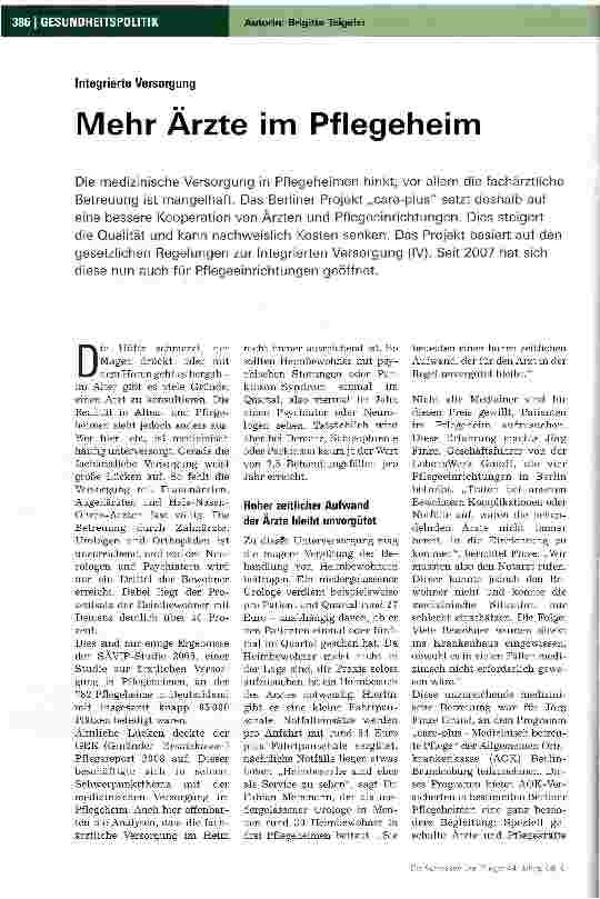 Vorschauseite 1: Mehr Arzte im Pflegeheim
