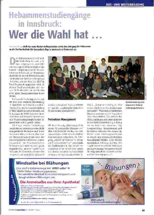 Vorschauseite 1: Hebammenstudiengänge in Inssbruck: Wer die Wahl hat. ..