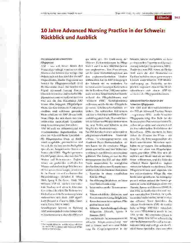 Vorschauseite 1: 10 Jahre Advanced Nursing Practice in der Schweiz: Rückblick und Ausblick