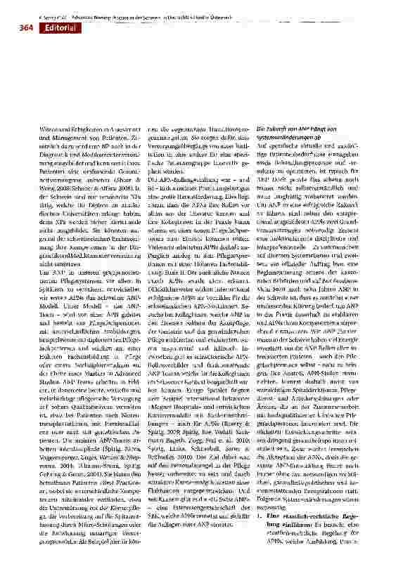 Vorschauseite 2: 10 Jahre Advanced Nursing Practice in der Schweiz: Rückblick und Ausblick
