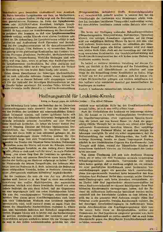 Vorschauseite 1: Hoffnungsstrahl für Leukämie-Kranke