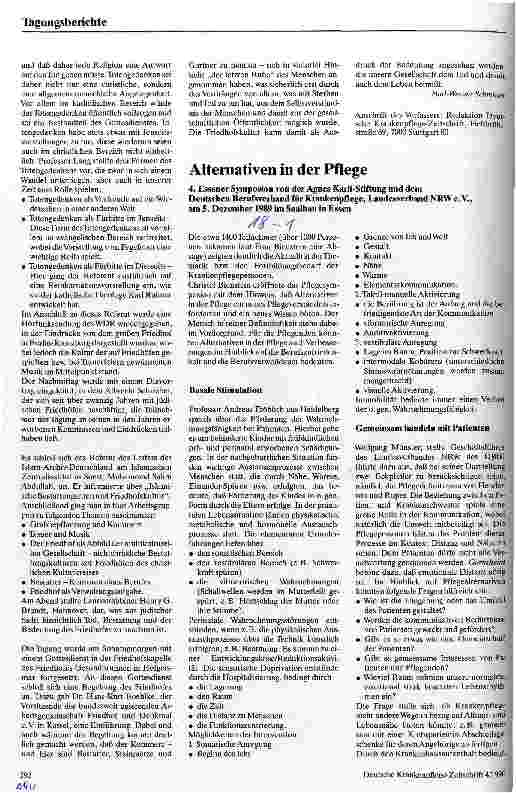 Vorschauseite 1: Alternativen in der Pflege 4. Essenser Symposion der Agnes Karll-Stiftung und des DBfK