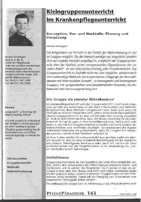 Vorschauseite 1: Kleingruppenunterricht im Krankenpflegeunterricht Konzeption, Vorund Nachteile, Planung und Umsetzung