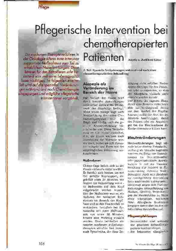 Vorschauseite 1: Pflegerische Intervention bei chemotherapierten Patienten Teil 2: Spezielle Veränderungen während und nach einer chemotherapeutischen Behandlung