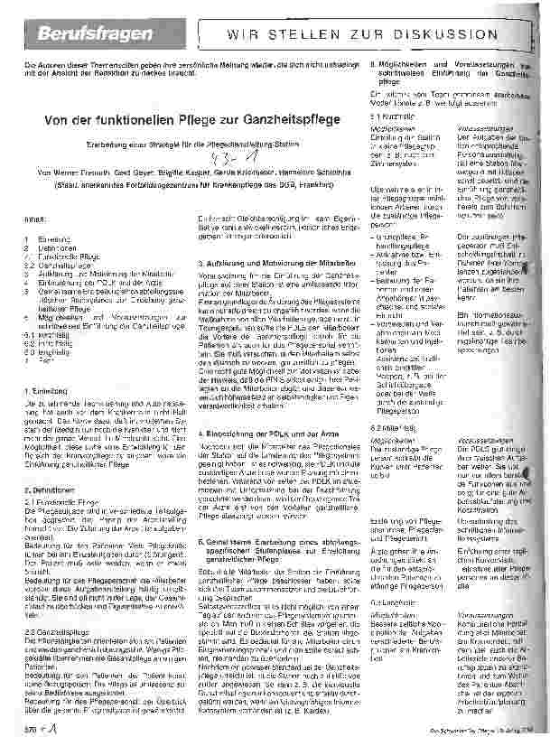 Vorschauseite 1: Von der funktionellen Pflege zur Ganzheitspflege Erarbeitung einer Strategie für die Pflegedienstleitung/Station