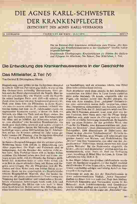 Vorschauseite 1: Die Entwicklung des Krankenhauswesens in der Geschichte Das Mittelalter, 2. Teil (V)