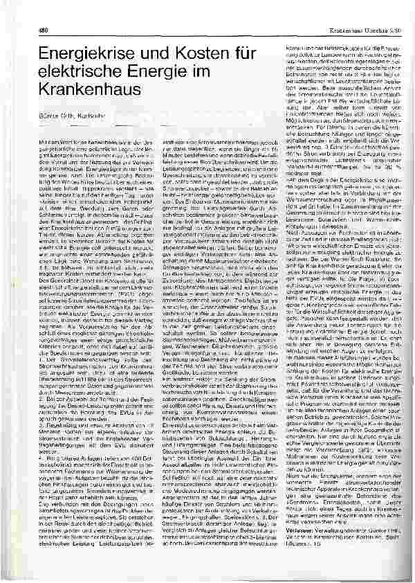 Vorschauseite 1: Energiekrise und Kosten für elektrische Energie im Krankenhaus